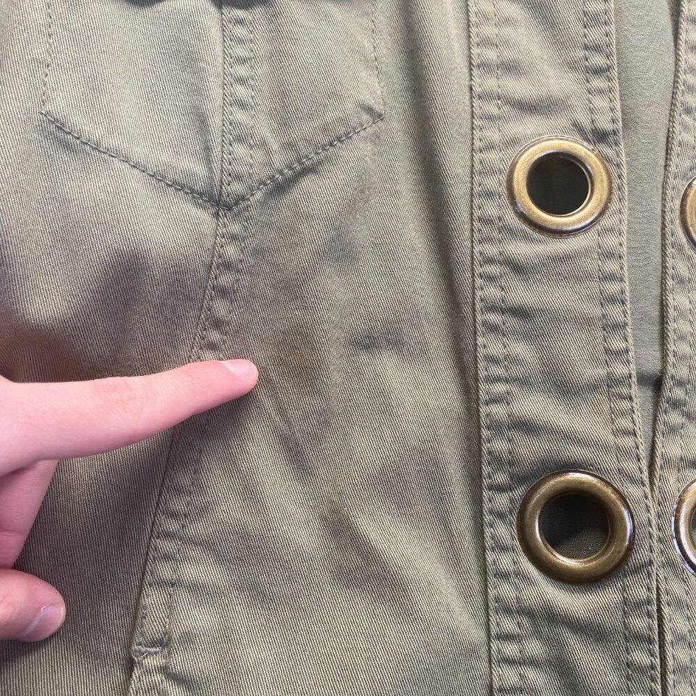 AMI Jean Jacket Womens Size 1X Green Stretch Denim Grommet Hook Eye Festival - Picture 9 of 16